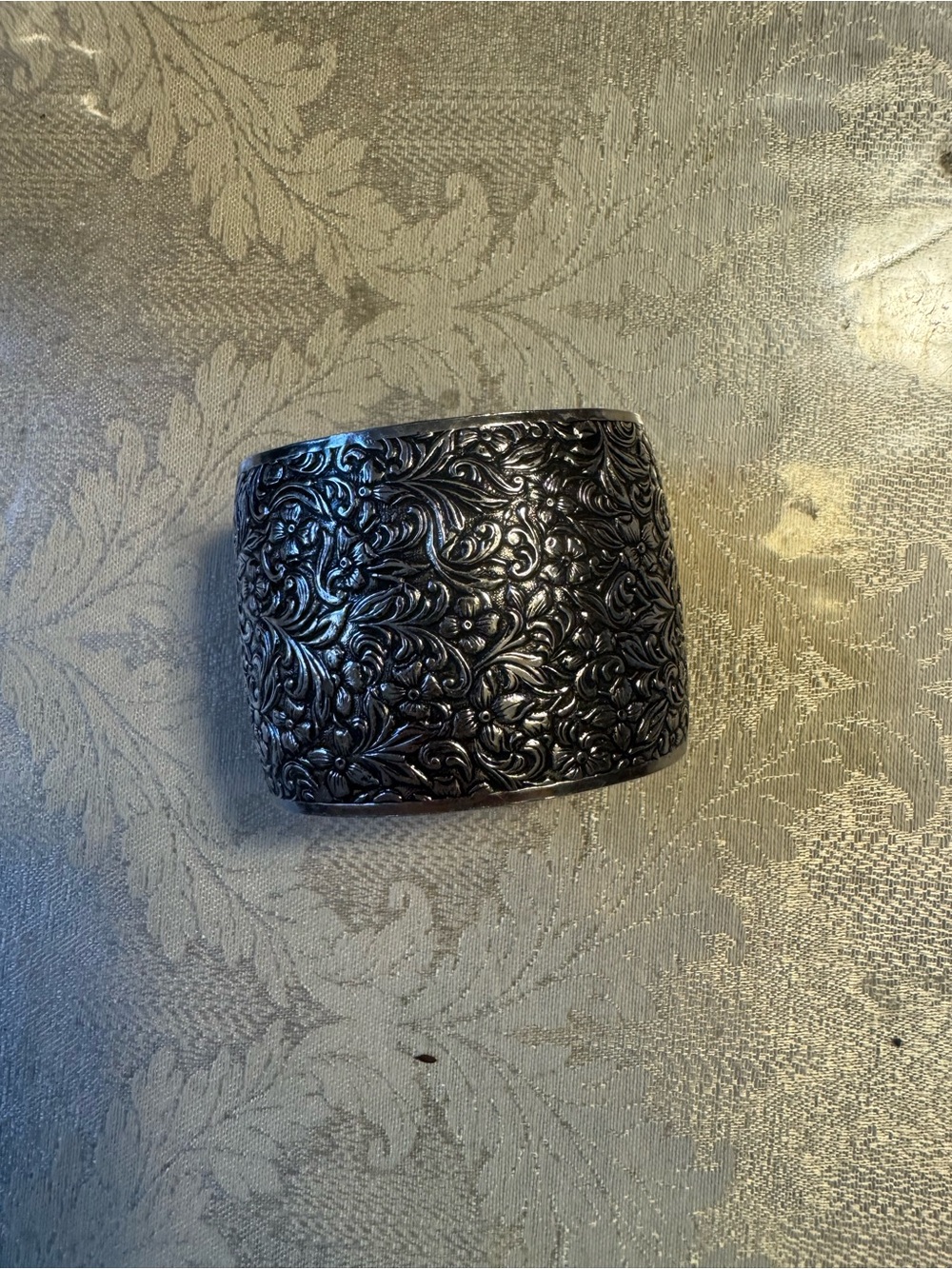 Sarah Coventry Ornate Floral Pattern Silver-Tone Cuff Bracelet